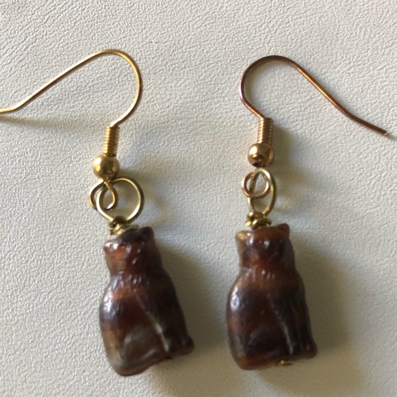 Cat earrings brown sitting kitty - Picture 3 of 8